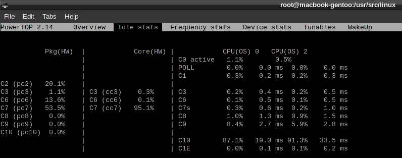 Powertop showing deep PC-states being used Powertop showing deep PC-states being used
